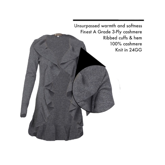 Cashmere Boutique Women’s Ruffled Long Front Open Cardigan in Pure Cashmere Med - Picture 4 of 8